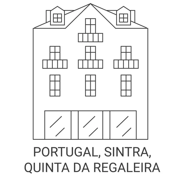 Portugal Sintra Quinta Regaleira Reizen Oriëntatiepunt Lijn Vector Illustratie — Stockvector