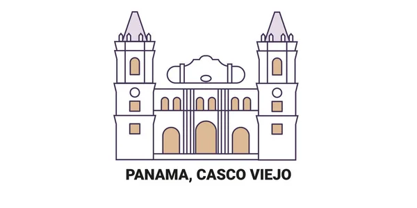 Panama Casco Viejo Reise Meilenstein Linienvektorillustration — Stockvektor