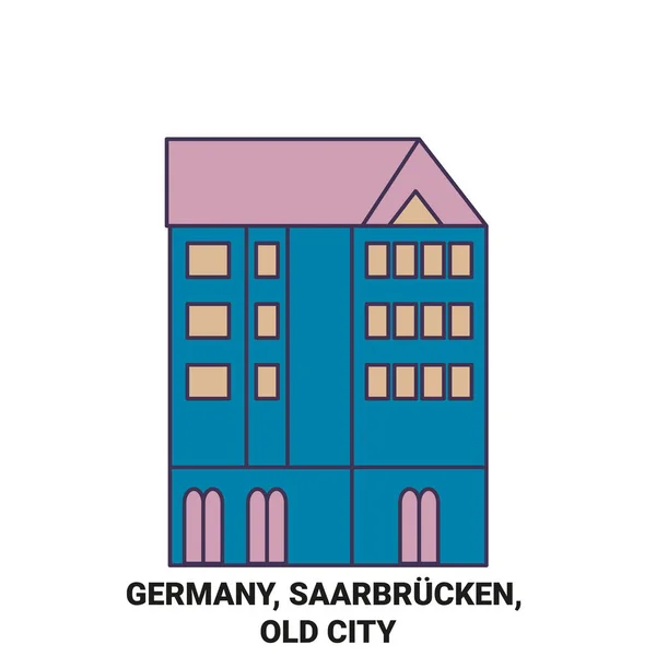 Németország Saarbrucken Travels Landsmark Utazási Mérföldkő Vonal Vektor Illusztráció — Stock Vector