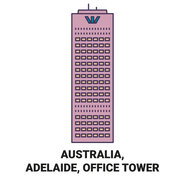 オーストラリア アデレード オフィスタワー旅行ランドマークラインベクトルイラスト — ストックベクタ