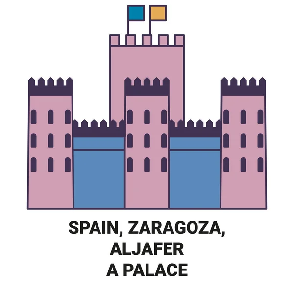 Španělsko Zaragoza Aljafera Palace Cestovní Orientační Linie Vektorové Ilustrace — Stockový vektor