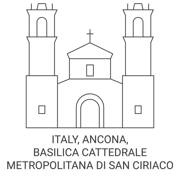Italie Ancône Basilique Cattedrale Metropolitana San Ciriaco Illustration Vectorielle Ligne — Image vectorielle