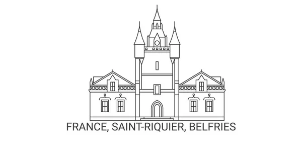 França Saintriquier Belfries Viagem Marco Linha Vetor Ilustração — Vetor de Stock