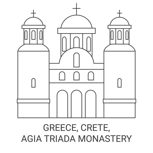 Grekland Kreta Agia Triada Kloster Resa Landmärke Linje Vektor Illustration — Stock vektor