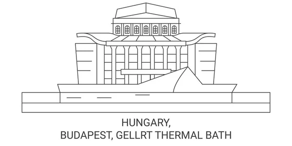 Hungary Budapest Gellrt Thermal Bath Travel Landmark Line Vector Illustration — Stock Vector