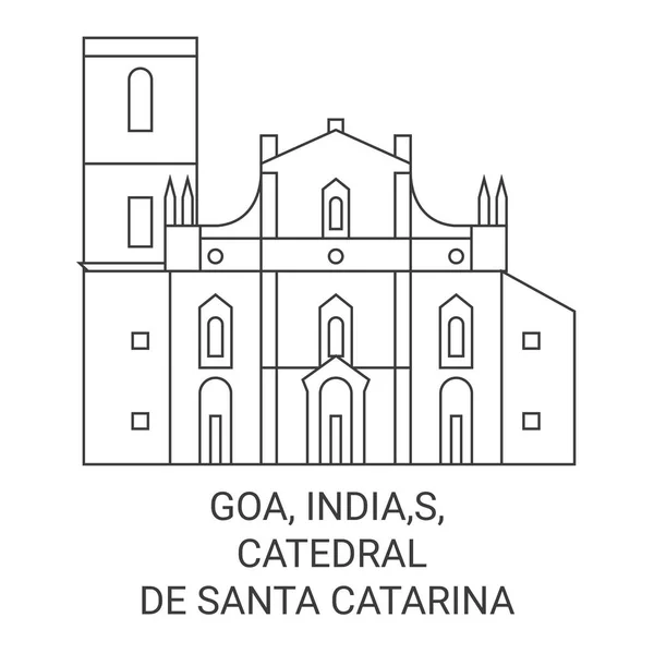 India Goa Catedral Santa Catarina Recorrido Hito Línea Vector Ilustración — Archivo Imágenes Vectoriales