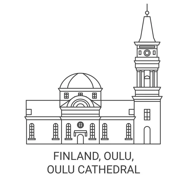 Finlandia Oulu Catedral Oulu Recorrido Hito Línea Vector Ilustración — Vector de stock