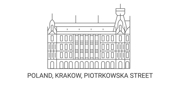 Polen Krakow Piotrkowska Street Resa Landmärke Linje Vektor Illustration — Stock vektor