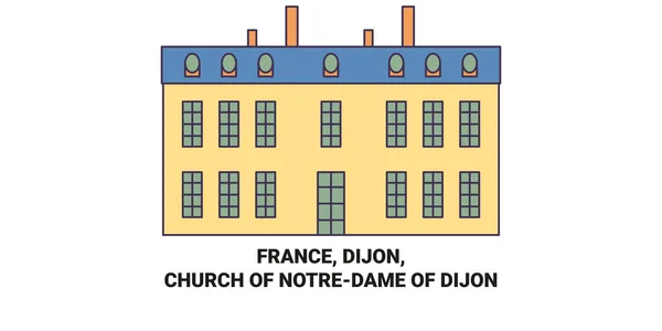 França Igreja Notredame Dijon Viagem Marco Linha Vetor Ilustração —  Vetores de Stock