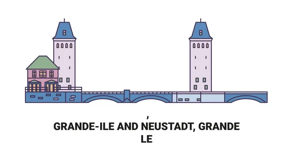 Frankrike Grandeile Och Neustadt Grande Resa Landmärke Linje Vektor Illustration — Stock vektor