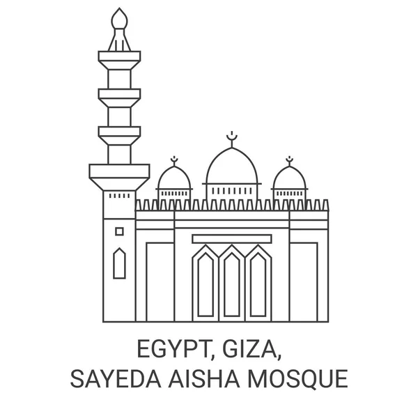 Egipt Giza Sayeda Aisha Meczet Podróży Punkt Orientacyjny Linii Wektor — Wektor stockowy