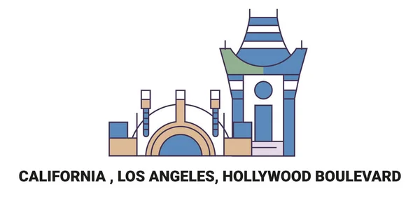 Vereinigte Staaten Kalifornien Los Angeles Hollywood Boulevard Reise Meilenstein Linienvektorillustration — Stockvektor