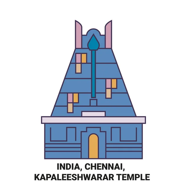 India Chennai Kapaleeshwarar Temple Travel Landmark Line Vector Illustration — 스톡 벡터