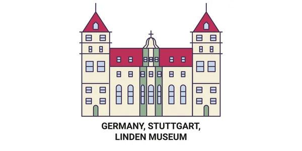 Jerman Stuttgart Linden Museum Perjalanan Garis Vektor Ilustrasi - Stok Vektor