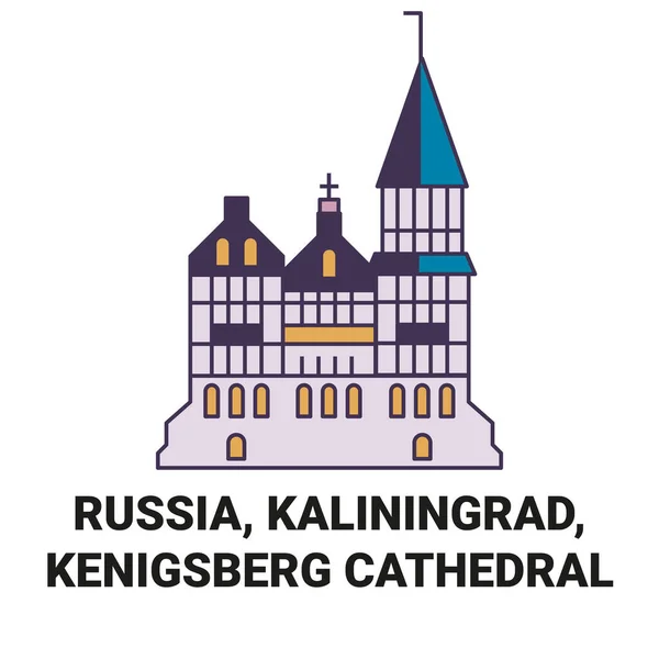 Russia Kaliningrad Knigsberg Cathedral Travel Landmark Line Vector Illustration — Stock Vector