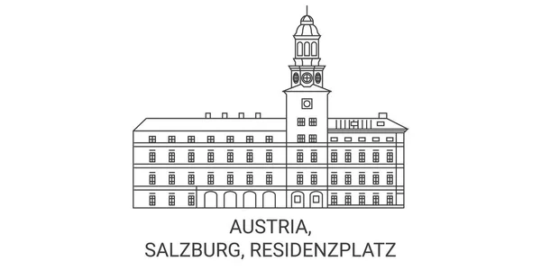 Αυστρία Σάλτσμπουργκ Residenzplatz Ταξίδια Ορόσημο Γραμμή Διανυσματική Απεικόνιση — Διανυσματικό Αρχείο