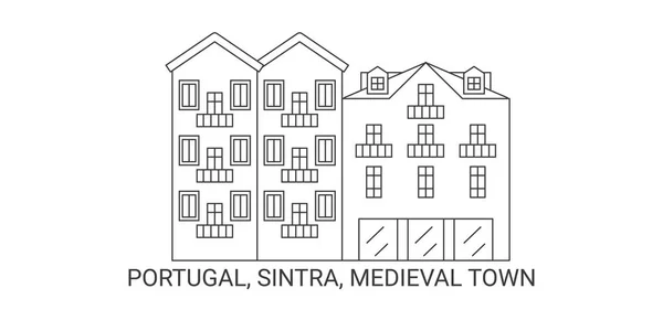 Portugal Sintra Medieval Town Travel Landmark Line Vector Illustration — Stock Vector