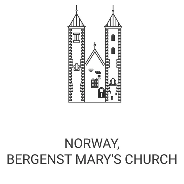 노르웨이 Bergenst Marys Church Travel Landmark Line Vector Illustration — 스톡 벡터