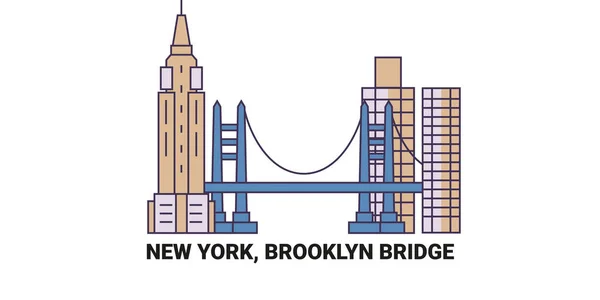 Amerikai Egyesült Államok New York Brooklyn Bridge Travel Landmark Line — Stock Vector