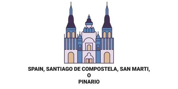 Spanya Santiago Compostela San Marti Pinario Seyahat Çizgisi Vektör Çizimi — Stok Vektör
