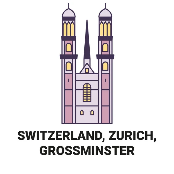 Svájc Zürich Grossmnster Utazás Mérföldkő Vonal Vektor Illusztráció — Stock Vector
