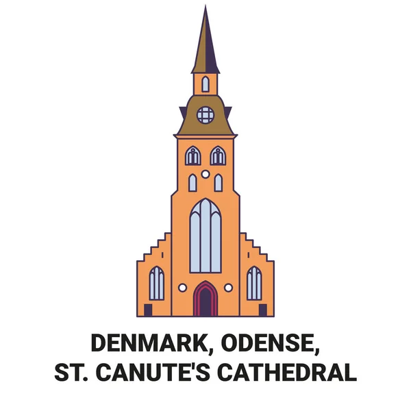 Dinamarca Odense Catedral San Canutos Recorrido Hito Línea Vector Ilustración — Archivo Imágenes Vectoriales