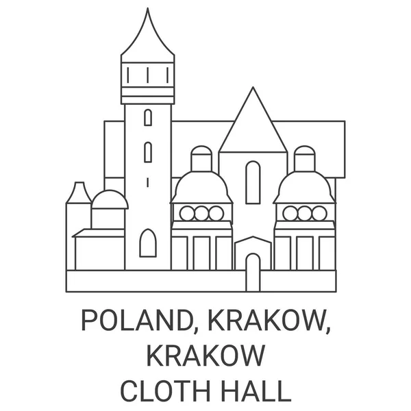 ポーランド クラクフ クラクフ布ホール旅行ランドマークラインベクトルイラスト — ストックベクタ