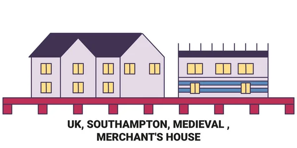 Anglia Southampton Średniowieczne Merchants House Podróży Punkt Orientacyjny Linii Wektor — Wektor stockowy