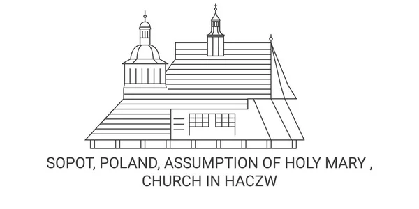 Polen Sopot Mariä Himmelfahrt Kirche Haczw Reise Meilenstein Linienvektorillustration — Stockvektor