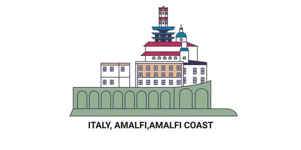 Italia Amalfi Costiera Amalfitana Viaggio Landmark Line Vector Illustration — Vettoriale Stock