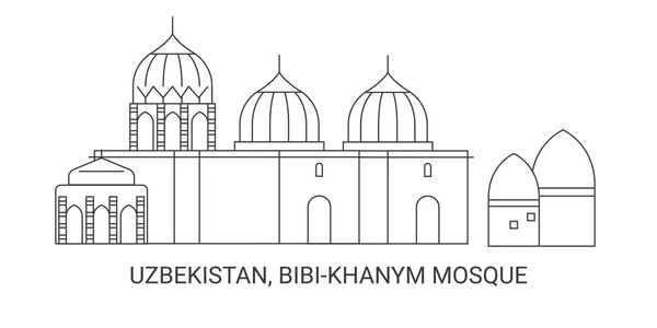 Özbekistan Bibikhanym Camii Tarihi Eser Çizgisi Çizimi — Stok Vektör