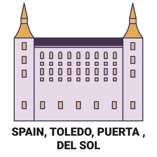 Ισπανία Τολέδο Puerta Del Sol Ταξίδια Ορόσημο Γραμμή Διανυσματική Απεικόνιση — Διανυσματικό Αρχείο