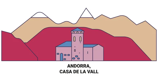 Andorra Casa Vall Seyahat Çizgisi Vektör Çizimi — Stok Vektör