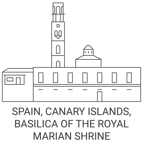 西班牙 加那利群岛 皇家玛丽安神殿大教堂旅行地标线矢量图解 — 图库矢量图片