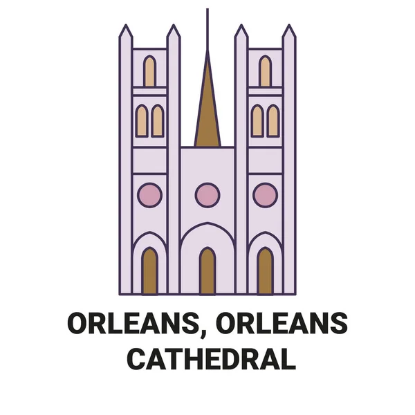 France Orleans Orleans Cathedral Travel Landmark Line Vector Illustration — Stock Vector