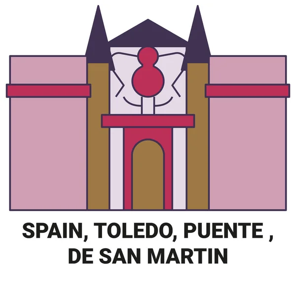 Espanha Toledo Puente San Martin Viagem Marco Linha Vetor Ilustração — Vetor de Stock