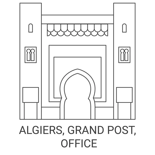 Algiers Grand Post Office Travel Landmark Line Vector Illustration — Stock Vector
