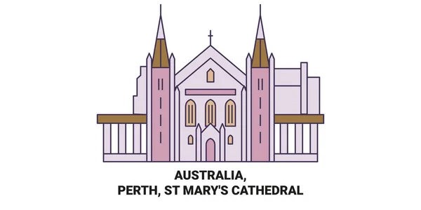 Australia Perth Marys Katedra Podróży Punkt Orientacyjny Linii Wektor Ilustracja — Wektor stockowy