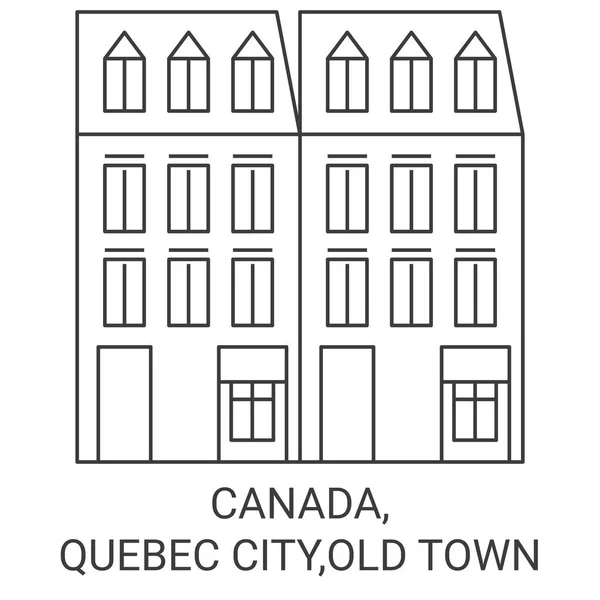 加拿大魁北克市旧城旅游地标线矢量图解 — 图库矢量图片