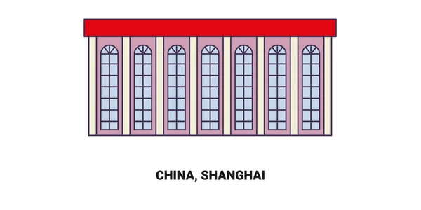 China Shanghai Viaje Hito Línea Vector Ilustración — Vector de stock