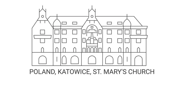Polen Katowice Marys Kerk Reis Oriëntatiepunt Vector Illustratie — Stockvector