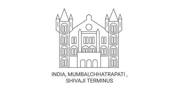 Ινδία Βομβάη Chhatrapati Shivaji Terminus Ταξίδι Ορόσημο Γραμμή Διανυσματική Απεικόνιση — Διανυσματικό Αρχείο