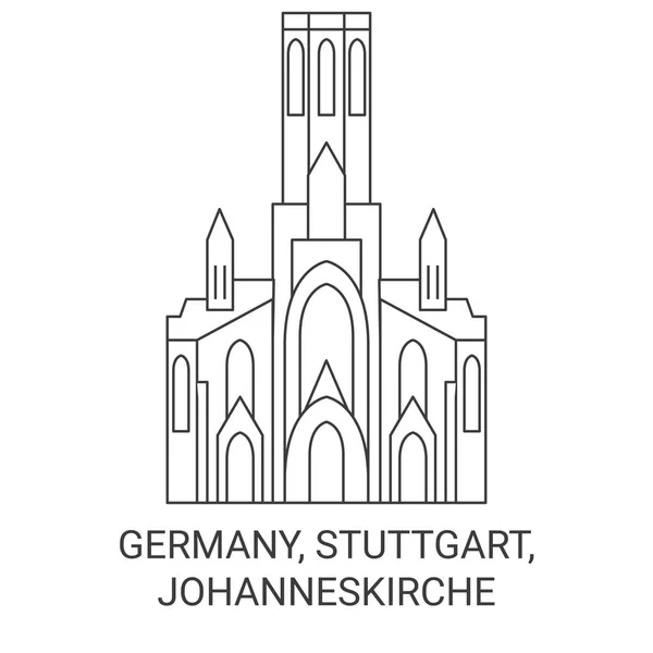 Germany Stuttgart Johanneskirche Travel Landmark Line Vector Illustration — Stock Vector