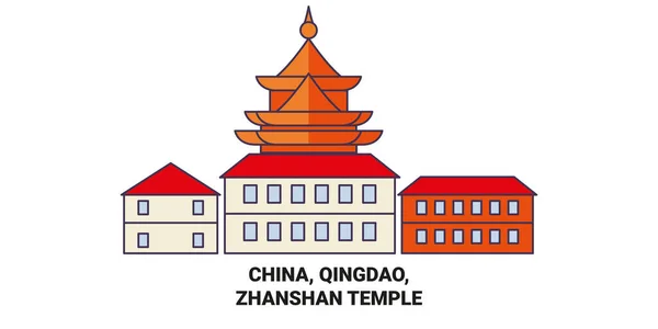China Qingdao Zhanshan Tempel Reise Meilenstein Linienvektorillustration — Stockvektor