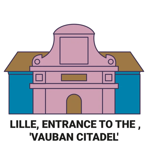 France Lille Entrée Citadelle Vauban Illustration Vectorielle Ligne Historique Voyage — Image vectorielle