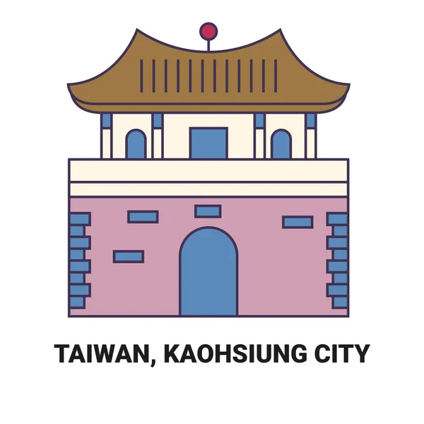 Tayvan Kaohsiung Şehri Seyahat Çizgisi Vektör Illüstrasyonu — Stok Vektör