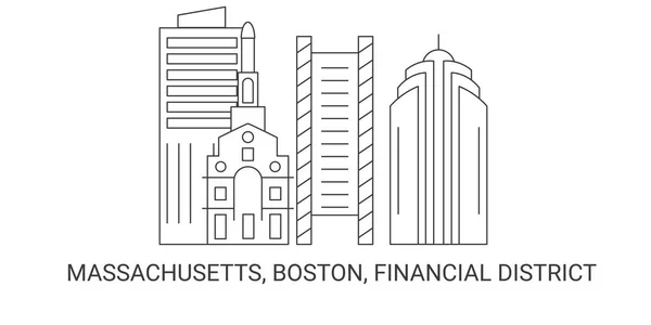 Estados Unidos Massachusetts Boston Distrito Financeiro Viagem Marco Linha Vetor —  Vetores de Stock