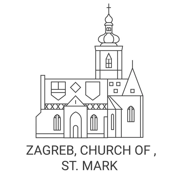 Croacia Zagreb Iglesia San Marcos Viaje Hito Línea Vector Ilustración — Vector de stock