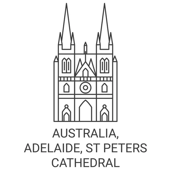 Austrália Adelaide Catedral Peters Viagem Marco Linha Vetor Ilustração —  Vetores de Stock