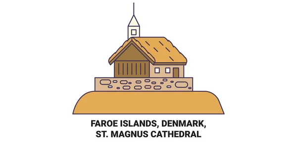 Dinamarca Islas Feroe Catedral San Magnus Recorrido Hito Línea Vector — Archivo Imágenes Vectoriales